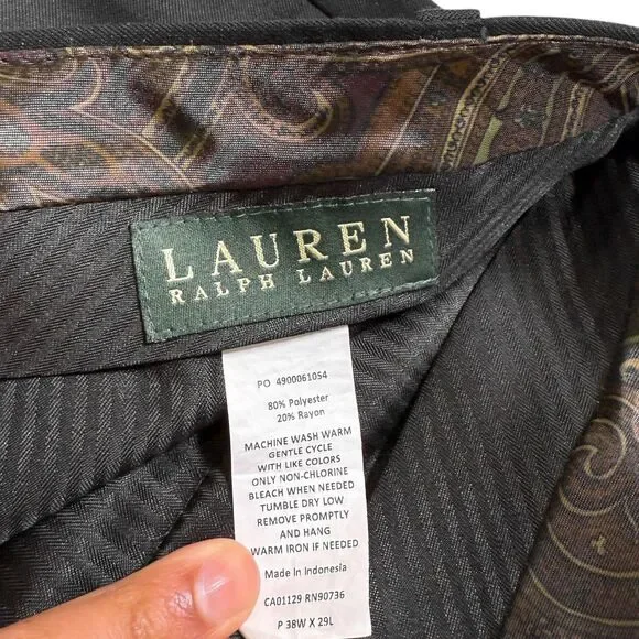 Lauren Ralph Lauren Mens 38x29 Black Pleated Cuffed Straight Dress Pants Slacks - Picture 3 of 6